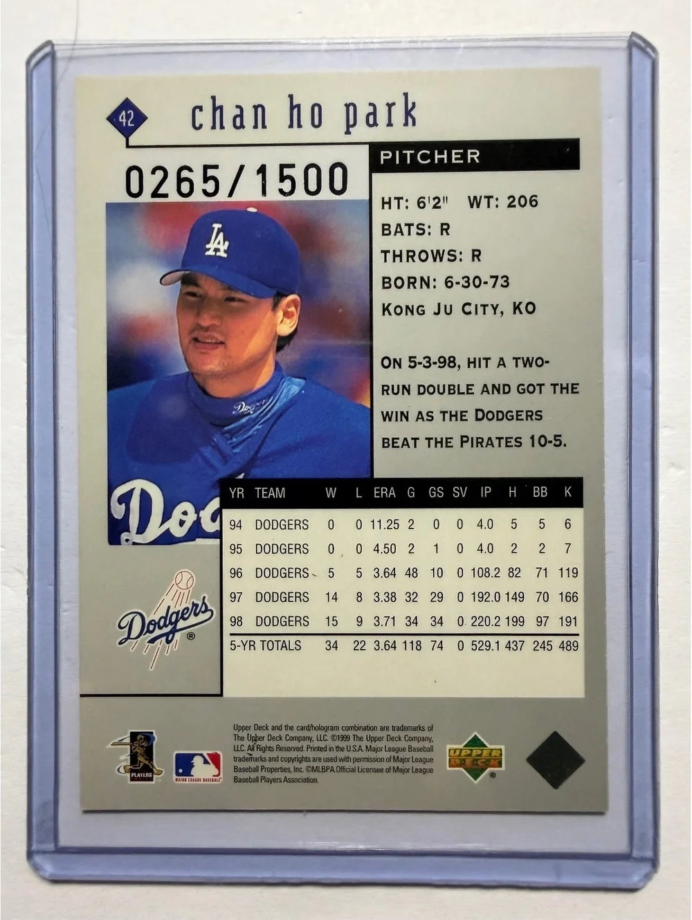 1999 Upper Deck Black Diamond Chan Ho Park #42 Baseball Card Dodgers